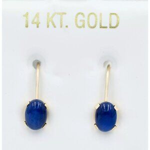 Genuine 2.30 Cts Blue Star Sapphire Dangling Earrings 14k Gold